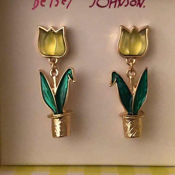 Betsey Johnson Gold Tone Yellow Resin Tulip Drop Earrings NIB - Picture 6 of 10